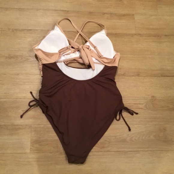 Women's Ribbed V Neck Criss Cross Monokini One Piece Bathing Suit - Picture 5 of 6